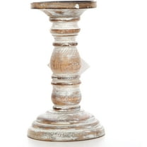 Hosley 8 inch High, Distressed White Wash Wood Pillar Candle Holder