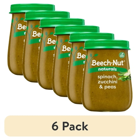(6 pack) Beech-Nut Naturals Stage 2 Baby Food, Pea Zucchini & Spinach, 4 oz Jar