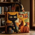 thumbnail image 4 of Quilted Tote Bag Halloween Tote Bags for Women Cute Cat Pumpkin 3D Printed Purse Hobo Bag for Shopping Womens Tote Bag, Blue M, 4 of 6