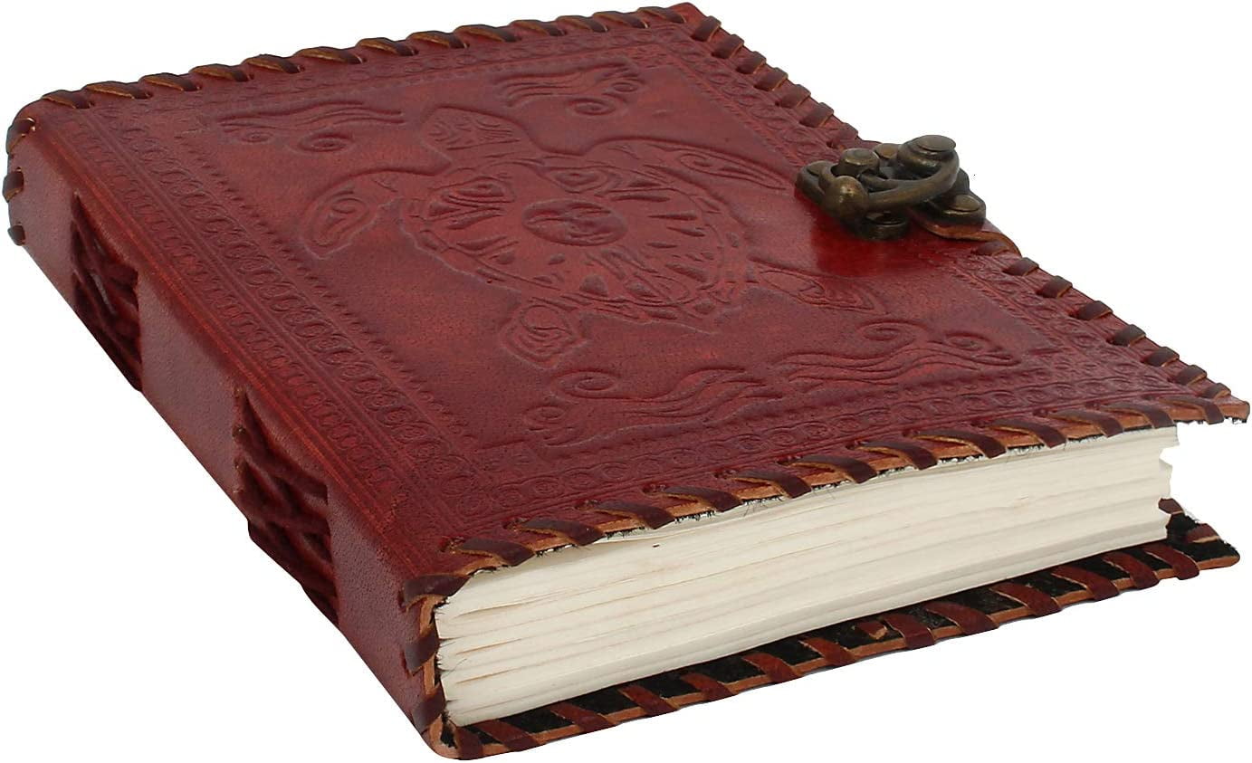 Ajuny Leather Bound Journal Unlined Pages Writing Notebook With Lock For Men Women 7x5 Inch