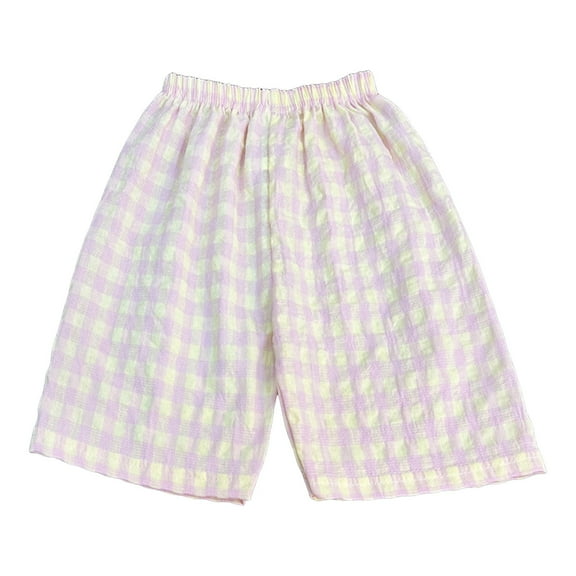 Splozh Toddler Girls Plaid Shorts Little Girl Comfortable and Breathable Summer Casual Shorts Plaid Shorts Light Pink,8-9 Years