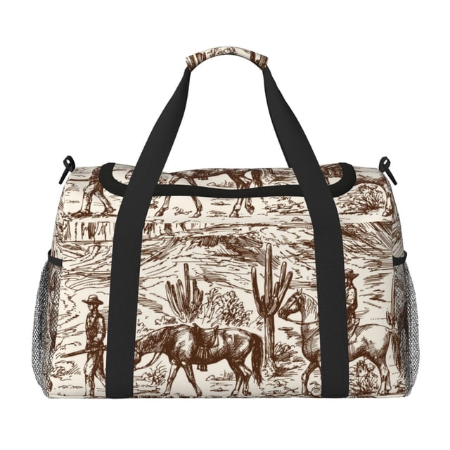 Fotbe Western Desert Cowboys2 Bolsa de Viaje con Estampado, Bolsa de Fin de Semana para Mujer con Compartimento para Zapatos, Bolsa de Gimnasio con Bolsillo Húmedo