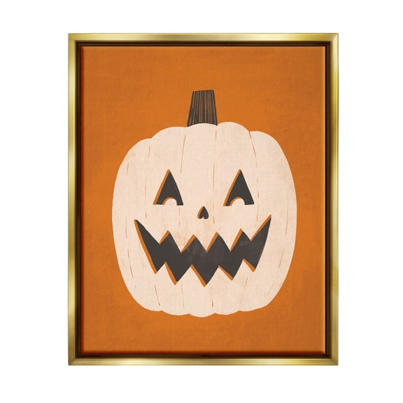 Stupell Industries Happy Jack-o-Lantern Halloween Pumpkin Graphic Art Metallic Gold Floating Framed Canvas Print Wall Art, Design by Loni Harris