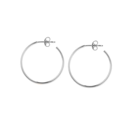 14k White Gold Small Hoop Earrings 25mm With Post 14k White Gold Small Hoop Earrings 25mm With Post