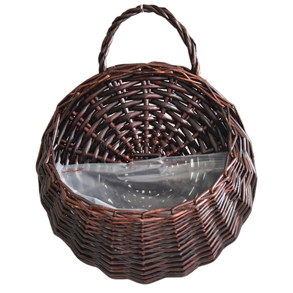 Travelwant Rattan Wicker Hanging Flower Pot, Half Round Rattan Railing Planter, Hanging Planter with Removable An integral handle ,Wall Storage Basket