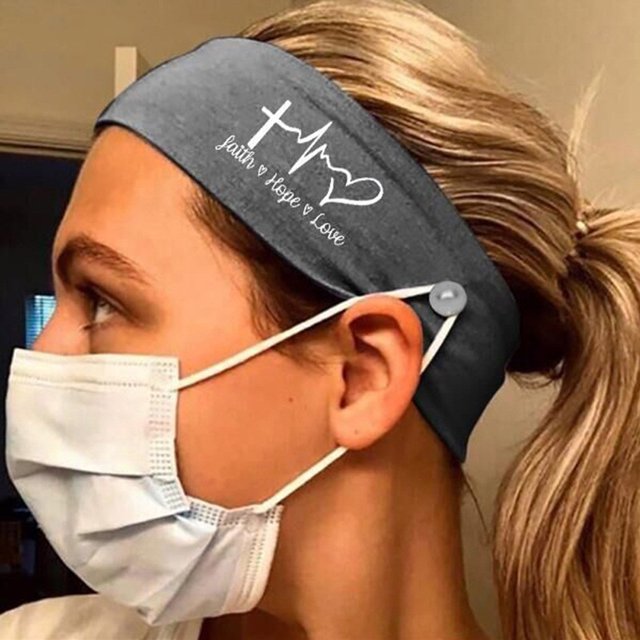 Bargain Qaailabf Elastic Letter Headband with Button Yoga Workout Running Turban Hair Accessories