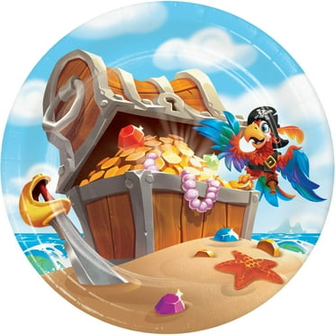 Party Central Club Pack of 96 Brown and Yellow Pirate Treasure Dessert Round Plates 6.8"