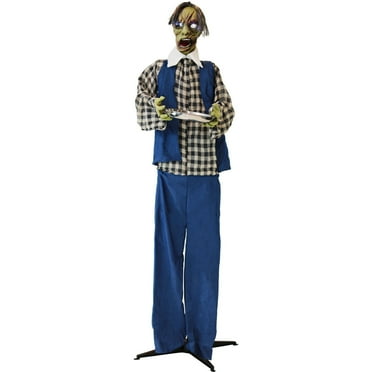 Haunted Hill Farm 6.25 ft. Animatronic Standing Zombie Waiter, Halloween Life-size Decoration, Multi-Color