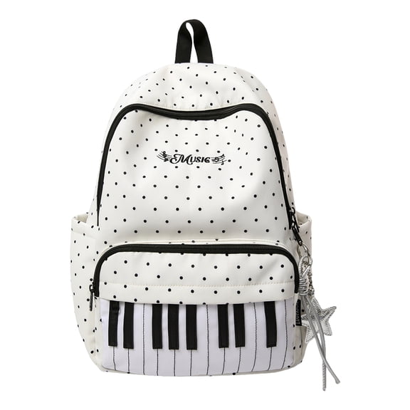 Polka Dots School Backpack, Waterproof Student Bag with Star Pendant, Durable Backpack for College Travel, White