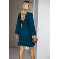 thumbnail image 4 of YNIQUE Women's Round Neck Dress Temperament Bubble Long Sleeve Clean Color Dress, 4 of 5