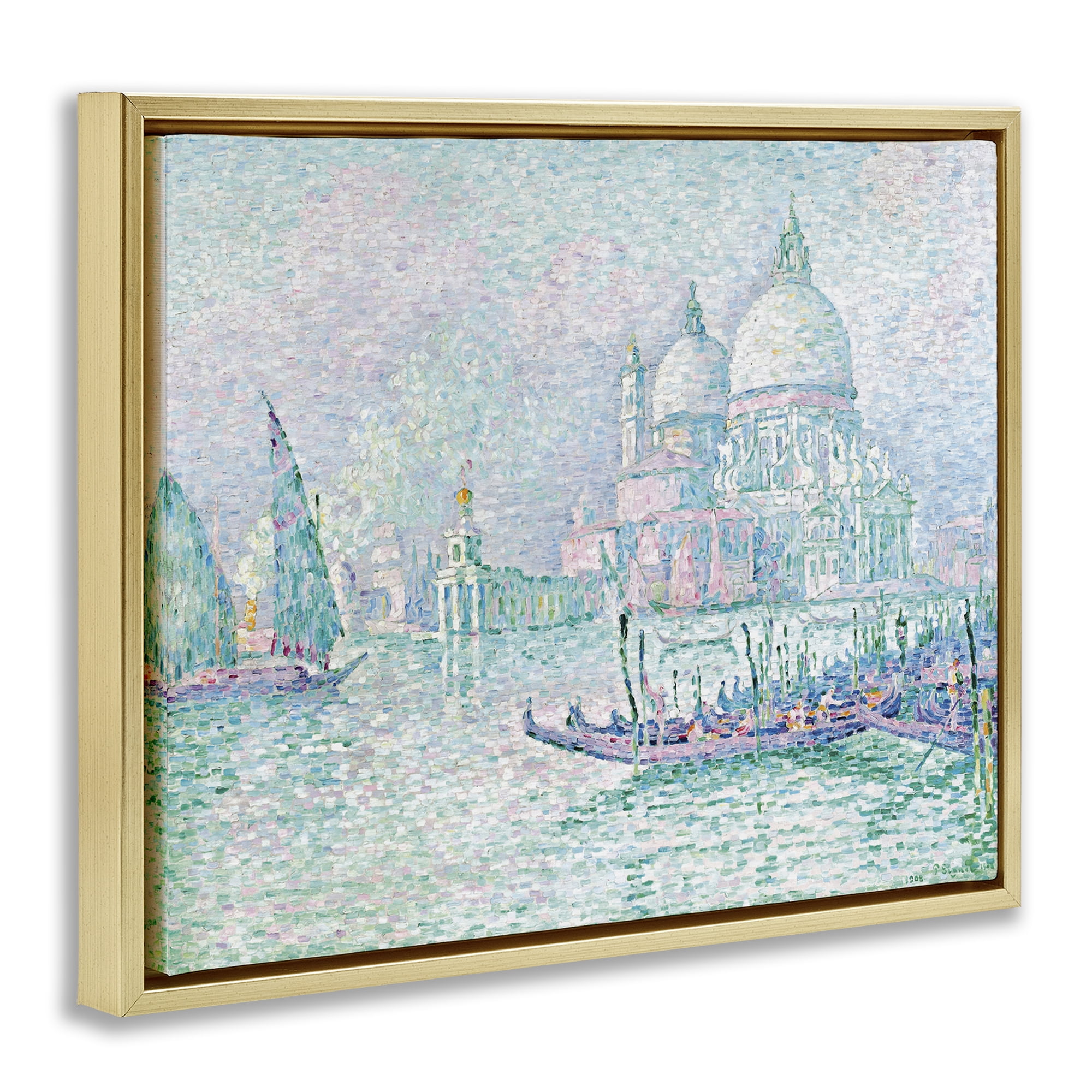 Stupell Industries Classical Venice Signac Painting Landscape & Nature Painting Gold Floater Framed Canvas Art Print Wall Art, 21 x 17
