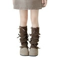 thumbnail image 2 of SYMOID Girls Knitted Leg Warmers with Bows - Brown Acrylic Knee-High Slouchy, Cute Stylish for Daily/School Wear (One Size Fits Big Girls ~160cm Height),Size 3-15T, 2 of 3