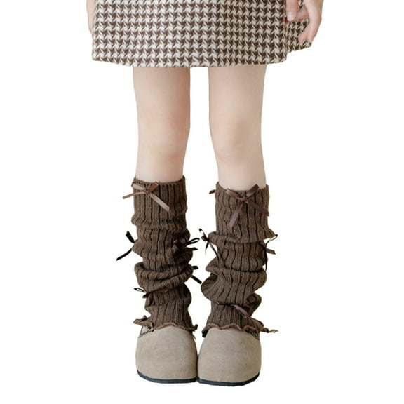 KyCheLot Girls' Knitted Leg Warmers Solid Color Knee Length Socks Trendy Bow Knot School Uniform Socks