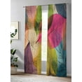 thumbnail image 4 of Colored Leave Sheer Curtains 2 Panels Set Spring Retro Pastoral Plant Lihgt Filtering Rod Pocket Voile Drape, Semi Sheer Window Curtains for Bedroom Living Room, 52"x96", 4 of 5