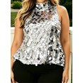 thumbnail image 4 of LMLYSoH Women Tank Tops Plus Size Halter Neck Sleeveless Sequin Decor Summer Glitter Vest, 4 of 9