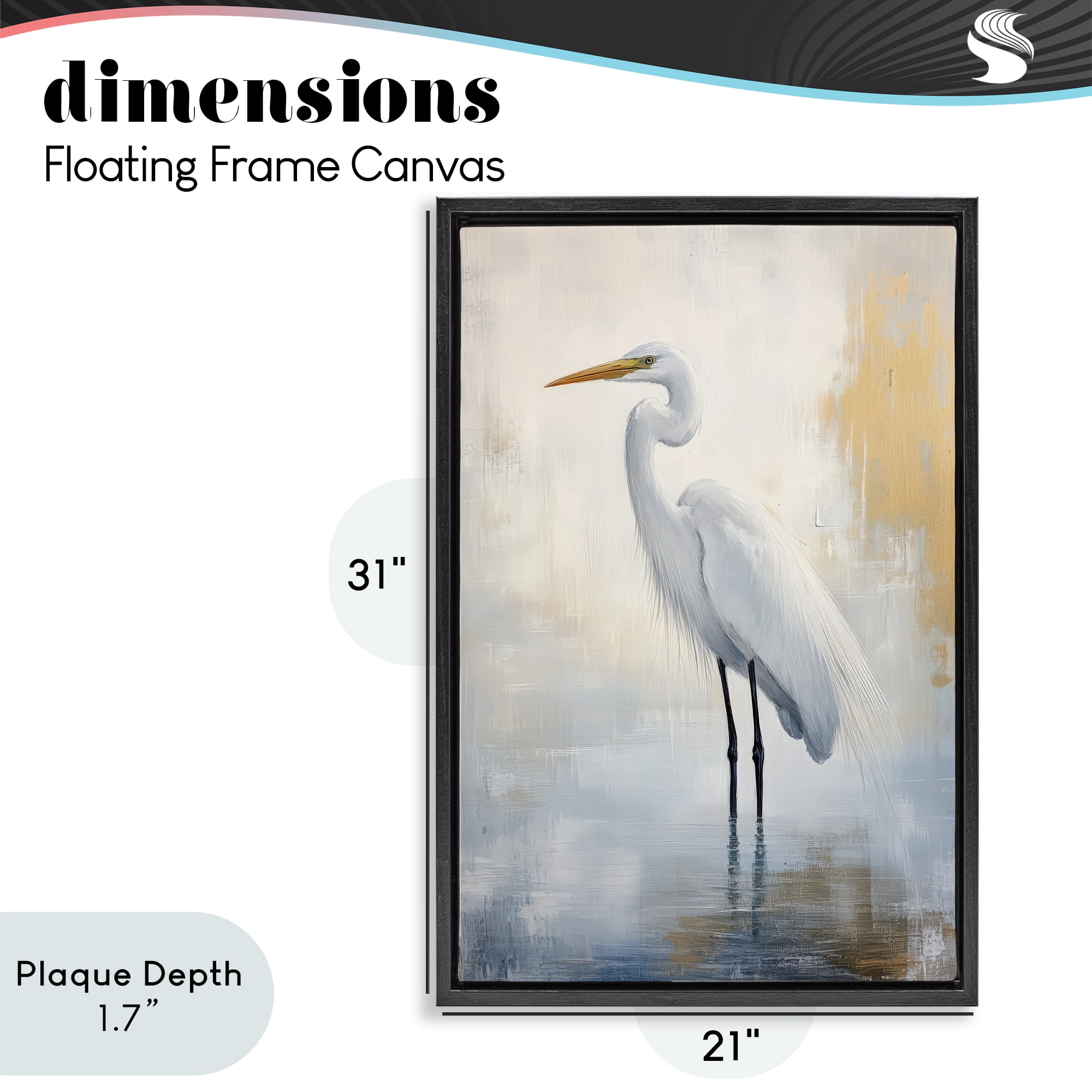 Stupell Industries Distressed Egret with Misty Reflection Black Framed Floater Canvas Wall Art, design by Petal Prints Design