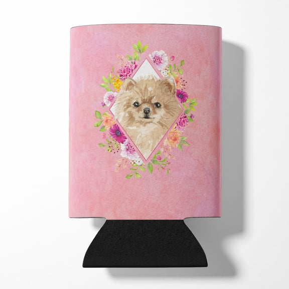 Pomeranian Pink Flowers Can or Bottle Hugger