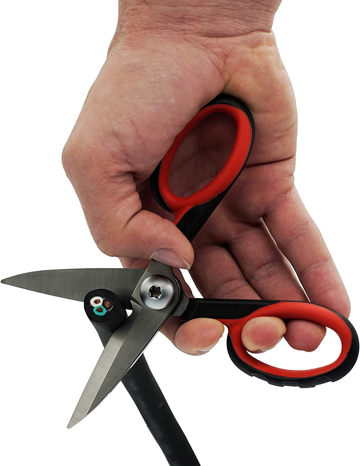 All Purpose Electrician Scissors with Wire Cutting Notch 6-1/8” Cut Strip Electrical Wire, Serrated Blade