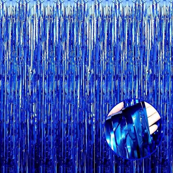 1 Pcs Dark Blue Backdrop Curtains,Fringe Foil Curtain Streamers, Tinsel Rain Curtains, Wedding Party Decorations for Celebration Galentines Baby Shower Bridal Shower