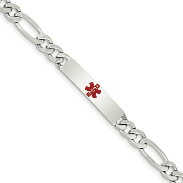 Sterling Silver Poli Médical Figaro Lien d'Ancrage ID Bracelet 8.5 Pouce "Bracelets