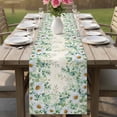 thumbnail image 4 of Green Eucalyptus Leaves Table Runner - 60 Inch Long Spring Daily Flowers Plants Beige Cotton and Linen Blended Dress Scarves Farmhouse Table Runner for Kitchen Dining, Coffee Table, 13" x 60", 4 of 8