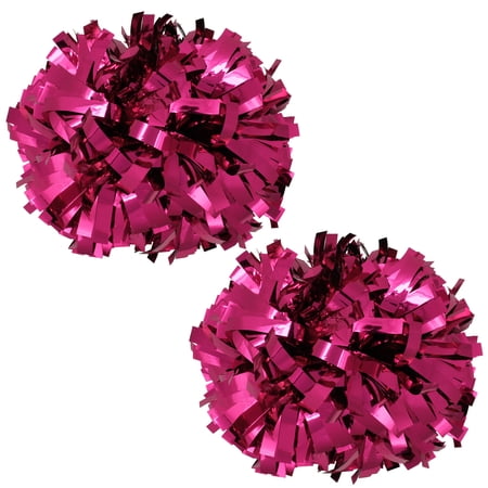 Metallic Cheer Pom Poms Cheerleading Cheerleader Gear 2 pieces one pair poms(Shocking Hot Pink)
