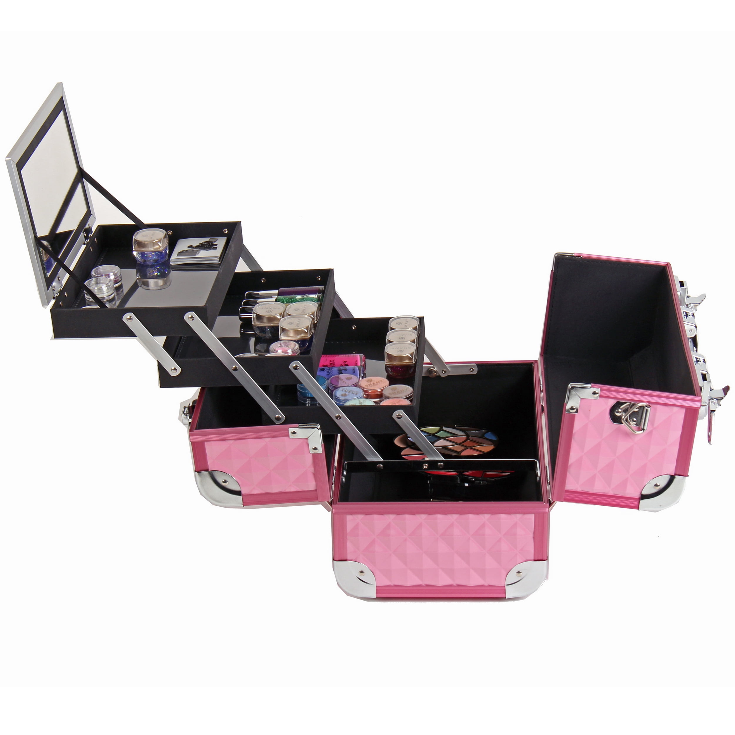 SHANY Premier Fantasy Professional Makeup Train Case Cosmetic Box Portable Makeup Case Organizer Jewelry storage with Locks , 3 Trays , Makeup Brush Holder and Cosmetics Mirror - Soft Pink