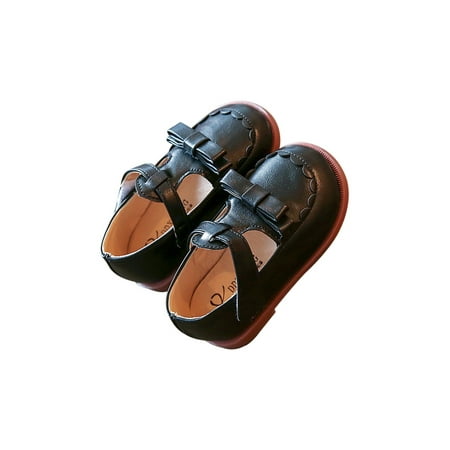 

SIMANLAN Girls Dress Shoes Magic Tape Mary Jane Sandals Comfort Flats Girl s Lightweight Princess Shoe Children Bowknot Black 6.5C