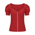 thumbnail image 5 of AherBiu Womens Tops Dressy Casual Low Cut Zip up Bubble Short Sleeve Blouse Ladies Elegant Shirts, 5 of 6