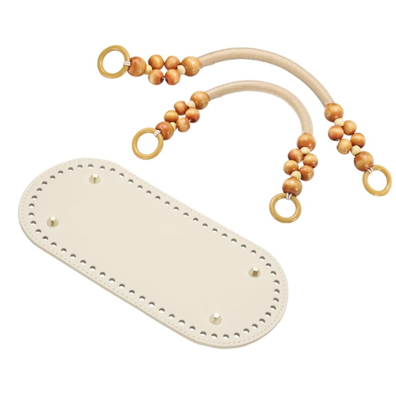 Uxcell Crochet Bag Making Kit, 8.7 x 4 Inch Oval PU Leather Bag Bottom with 2Pcs Beaded Bag Handles for DIY Crochet Bag Shoulder Bag Purse Making, Beige
