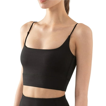 

rygai Sports Vest Breathable Gather Comfortable Solid Color Padded Shockproof High Elasticity Low Cut Women Sports Bra for Jogging Black L