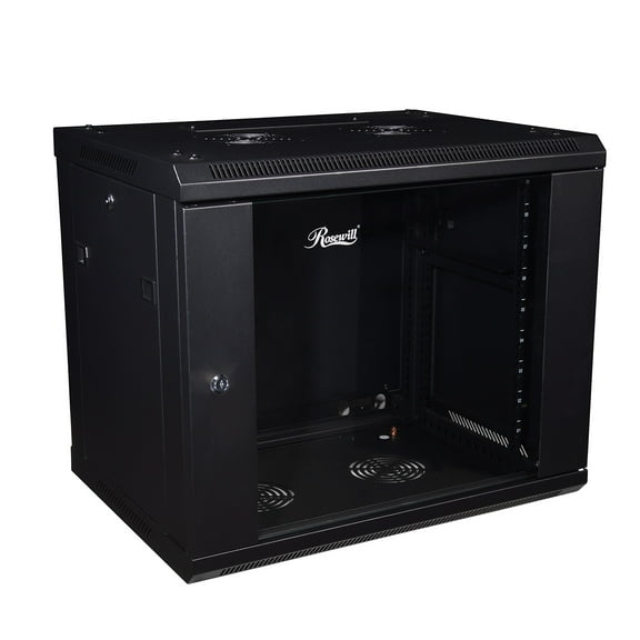Rosewill 9U Server Rack Enclosure with Glass Door, Locks, & Removable Side Panels   Wall Mount Network Cabinet 19 Inch Rack 17.7 Inches Deep