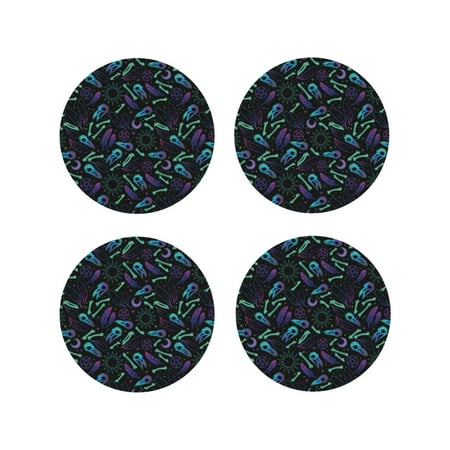 

Coasters Set of 4 - retro crow Drink Coasters for Tabletop Protection Leather Coasters for Living Room Decor and Housewarming Gift Round Shape