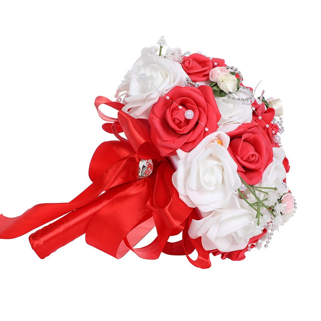 Roses Bridesmaid Wedding Bouquet Bridal Artificial Silk Flowers 21cm NEW 