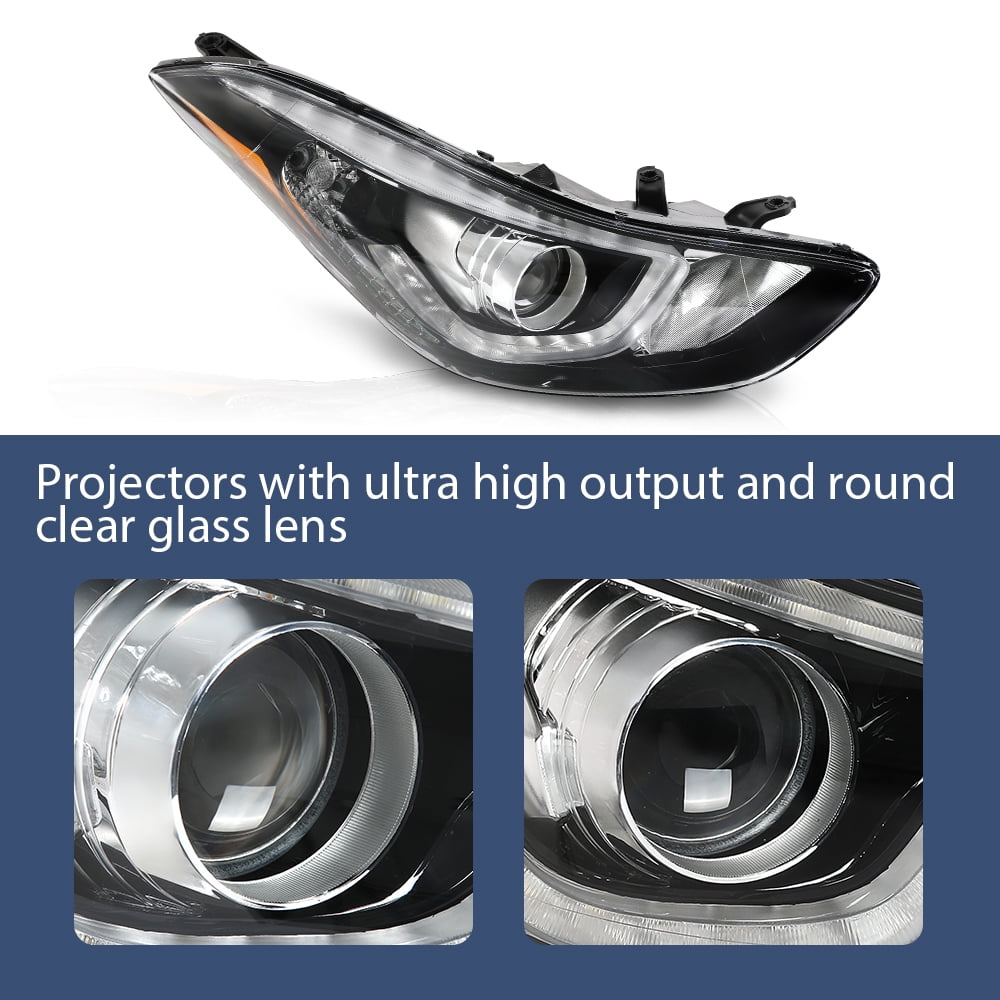 PIT66 Headlights Fit for 2014-2016 Hyundai Elantra DRL LED Projector Clear Lens Passenger