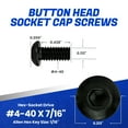 thumbnail image 2 of Fastenere Button Head Socket Cap Screws - 4-40 x 7/16" (100-Pcs) Alloy Steel, Fully Threaded, Fine Black Oxide Finish, Corrosion-Resistant, Machine Thread, Easy to Install w/ Allen Hex Drive, 2 of 7