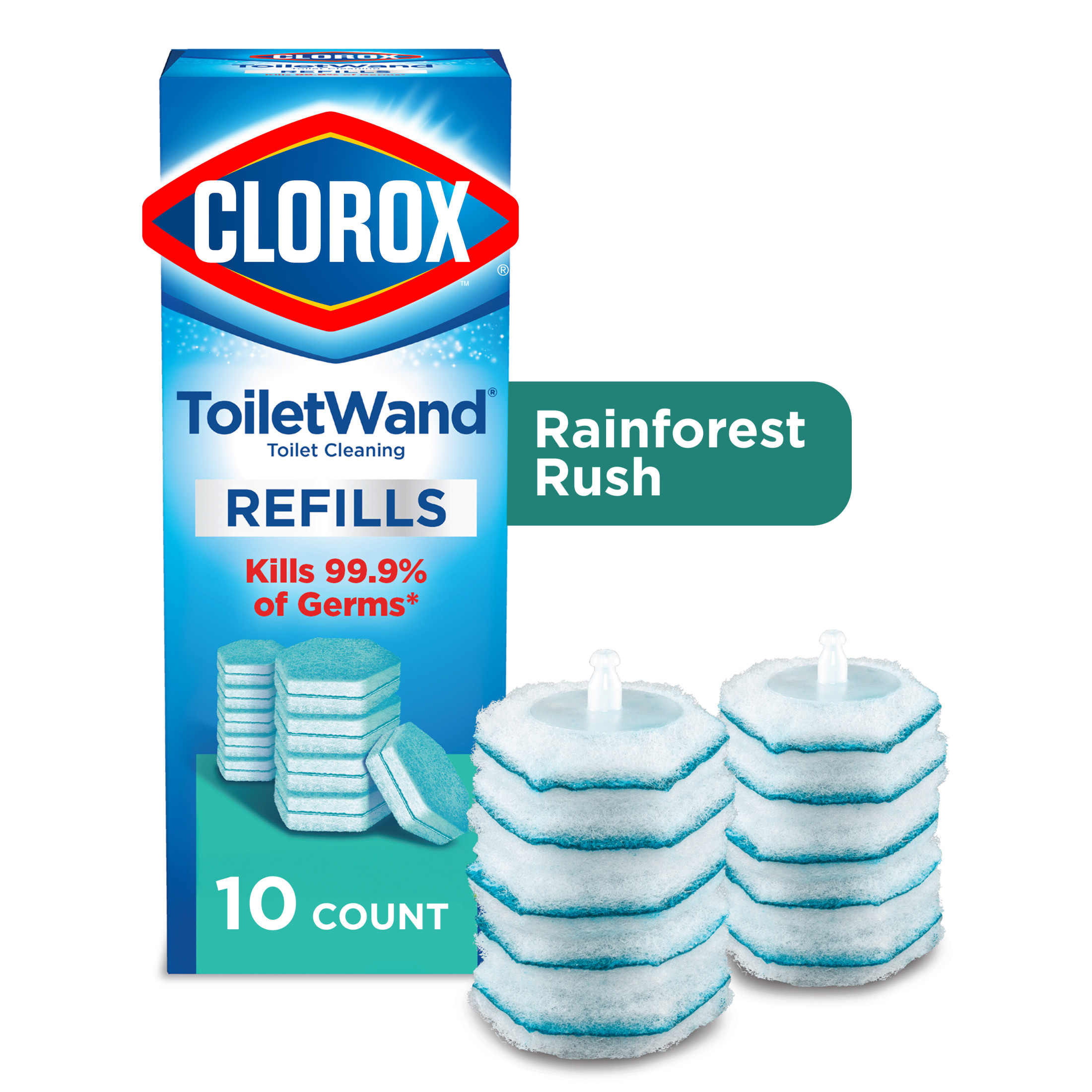 Clorox ToiletWand Disinfecting Brush Refills, Disposable Toilet Bowl Cleaner, Rainforest Rush, 10 Count