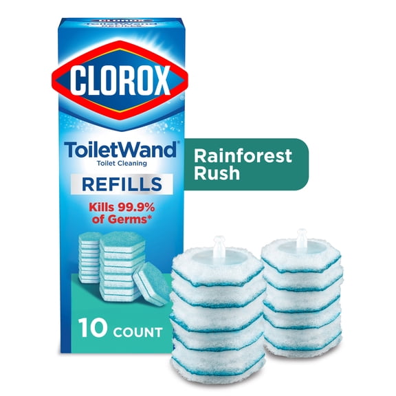 Clorox ToiletWand Disinfecting Brush Refills, Disposable Toilet Bowl Cleaner, Rainforest Rush, 10 Count