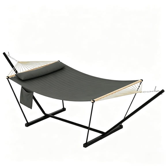 2 Person Outdoor Hammock with Stand, Heavy Duty Portable Double Hammock with Balance Rope, MAX 450 LBS Capacity for Patio, Backyard, Garden, Beach