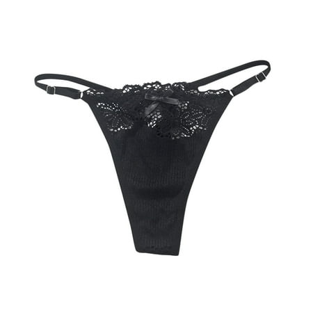 

Qcmgmg Hollow Out Thong for Women Lace Underwear Low Waisted Sexy Panties Free Size