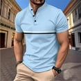 thumbnail image 2 of YLSDY Men's Button Collared Shirts Casual Regular Fit Short Sleeve Pique Button Collared T-Shirts Classic Striped Collarless Button Up Golf Tennis Shirts Sky Blue XXL, 2 of 8