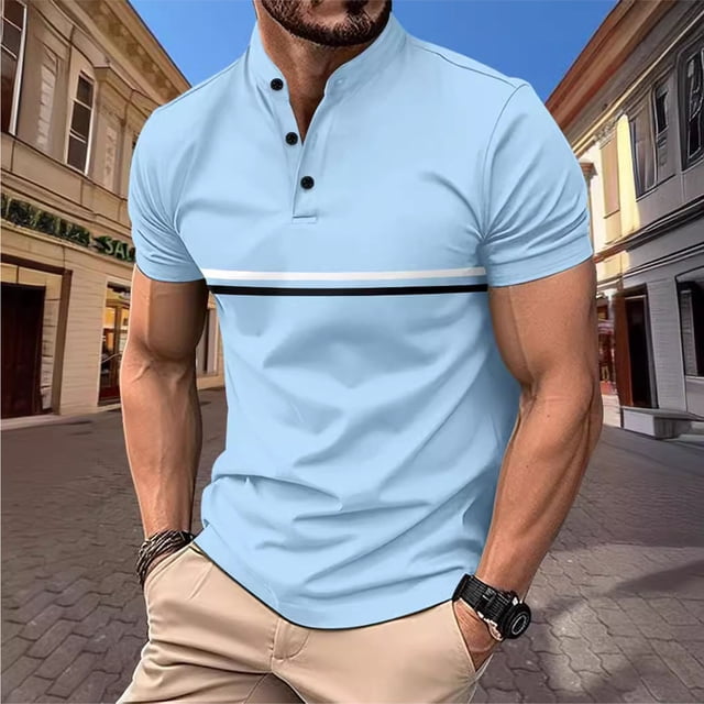 pstuiky camisetas de hombre, Camisa informal de manga corta con solapa y botones para hombre, color liso, para ejercicio camisetas de hombre s