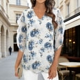 thumbnail image 2 of Fewfanhot Womens Spring Outfits Dressy Casual Tops Ruffle 3/4 Sleeve V Neck Floral Chiffon Blouses, 2 of 8