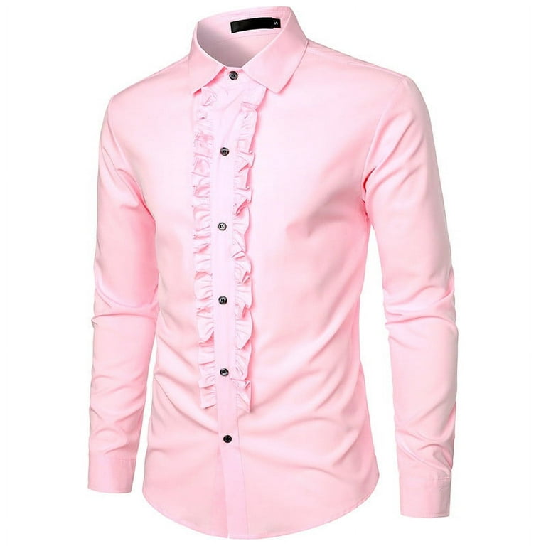 VSSSJ Men's New Fashion Shirts Slim Fit Solid Color Button Down Long Sleeve  Collared Dress Shirt Leisure Stylish Lightweight Youth T-Shirts Pink XL 