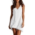 thumbnail image 2 of ClodeEU Women's V Neck Adjustable Spaghetti Strap Dress with Fringe Trim,Casual Summer Mini Dress White,Women's Plus XL, 2 of 8