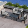 thumbnail image 3 of Aluminum Patio Coffee Table Outdoor Furniture Conversation Table Rectangle UV Resistant All Weather Use Waterproof for Poolside Backyard, Gray, 3 of 7