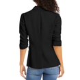 thumbnail image 6 of Linen Blazer Women Cotton 3/4 Ruched Sleeve Notch Lapel Single Button Jacket Business Office Outerwear with Pockets Black XL, 6 of 9