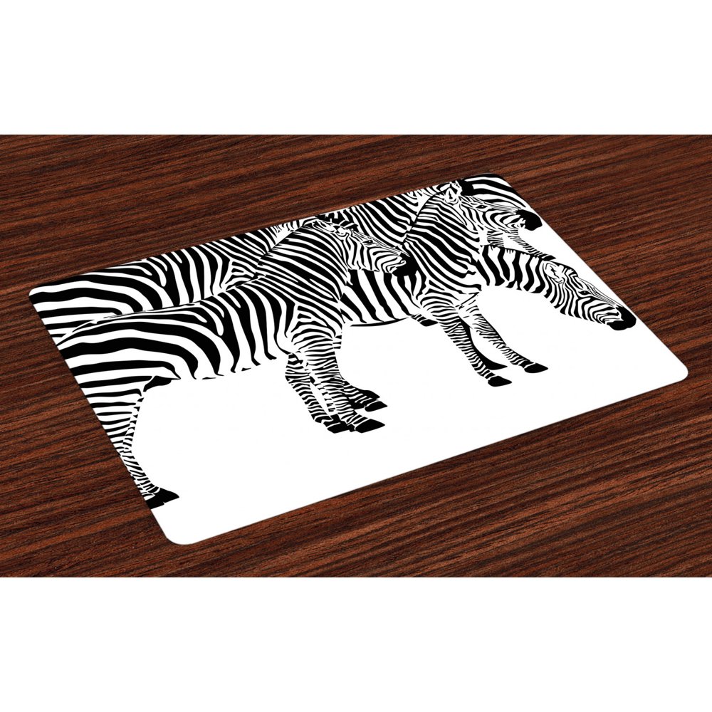 Safari Placemats Set of 4 Zebras African Animals Skin Print with