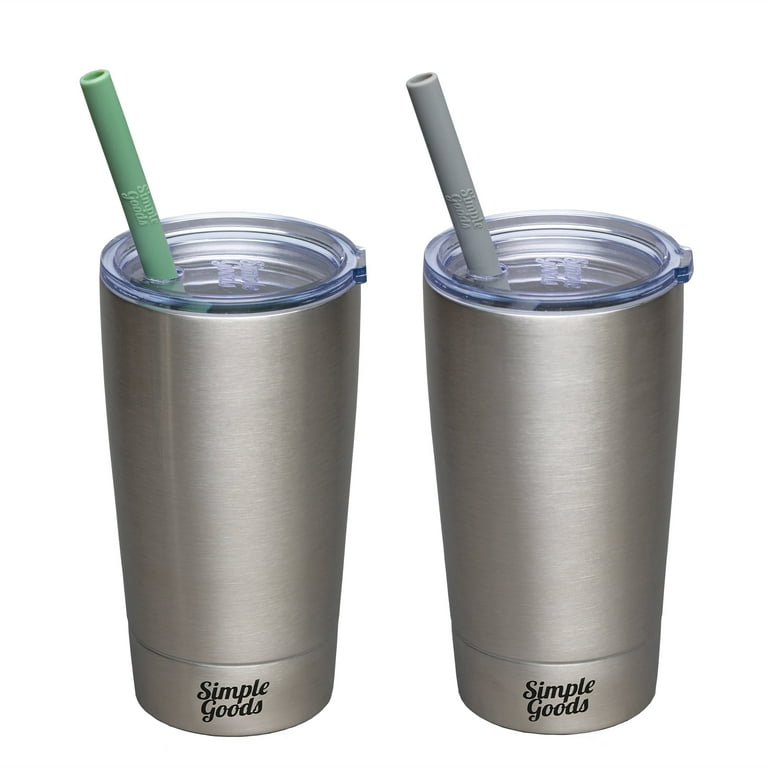 Simple Goods 2 Pack Kids Stainless Steel Sippy Cup Tumbler with Straw, Lid  & Bag (Silver/Silver 2 Pack - Midi, 12 oz) 
