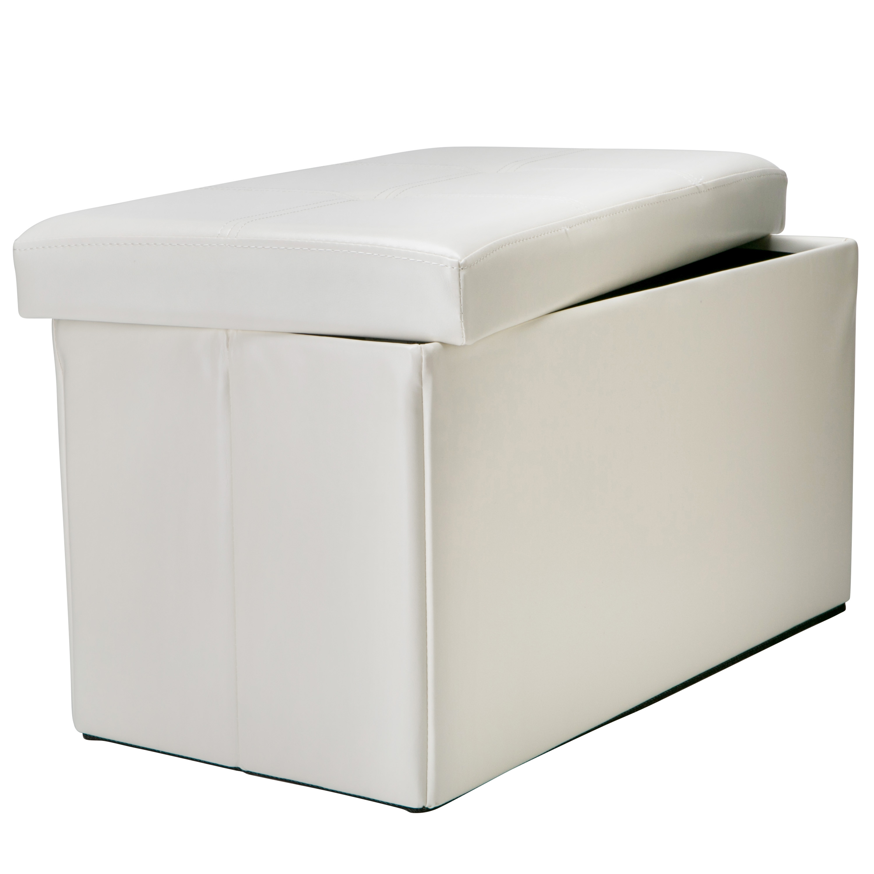 Simplify Faux Leather Double Folding Storage Ottoman, Modern, Ivory